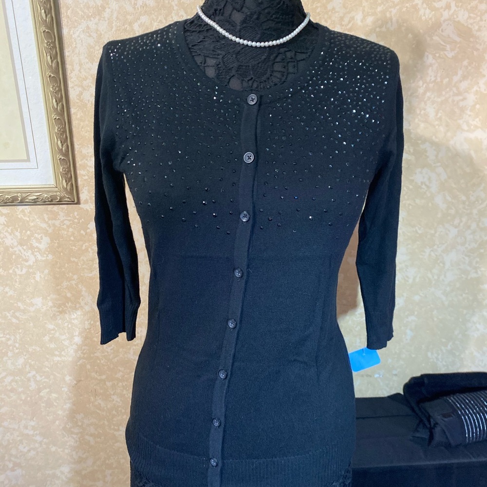 Merona Black Cardigan Sequence Top
